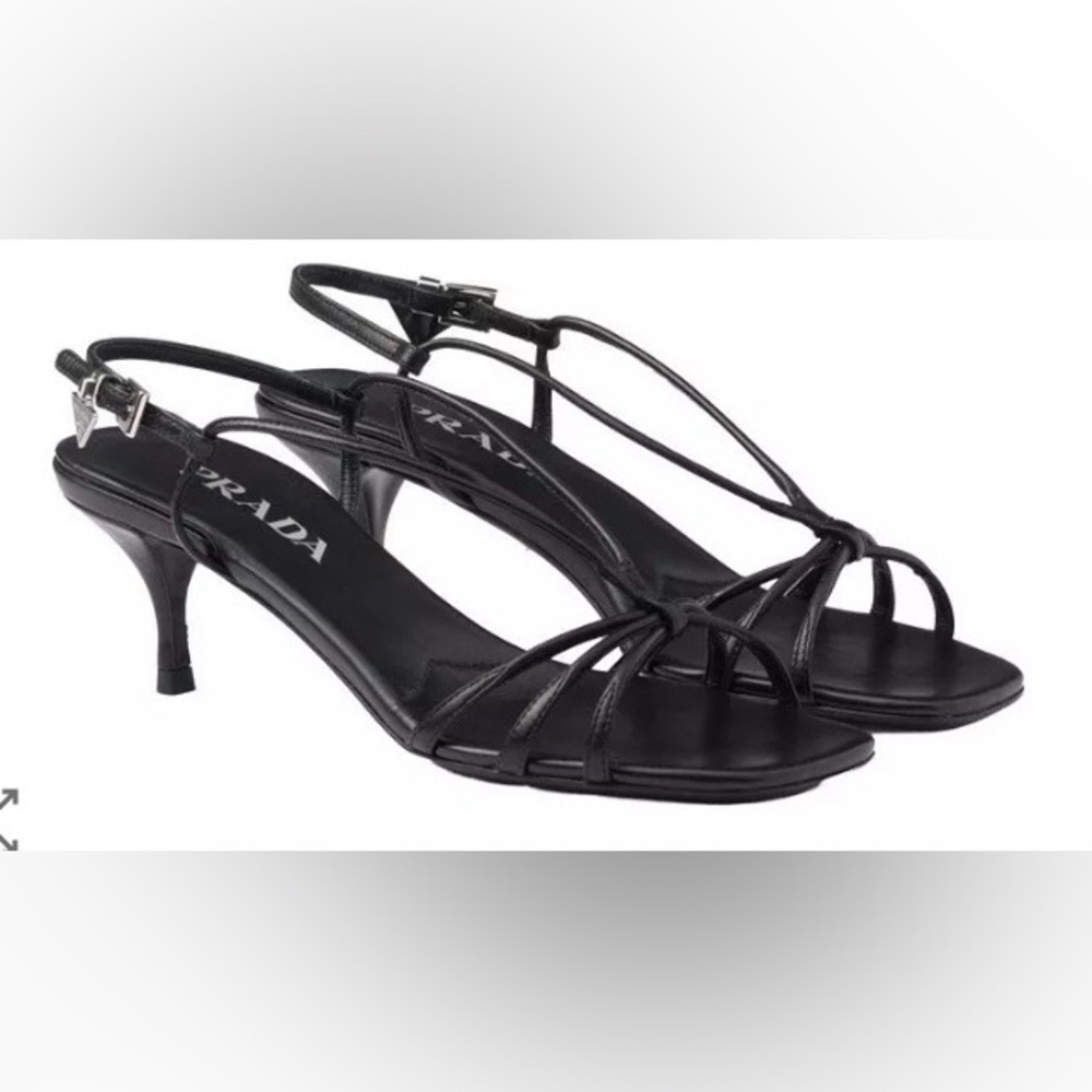 $1250 Prada Capretto Strappy 55mm Black Leather Slingback Sandals Kitten Heel 36